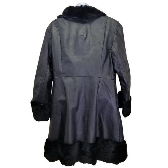 Evans Vintage S Leather Jacket Coat Penny Lane Style Fur Trim - Picture 2 of 14